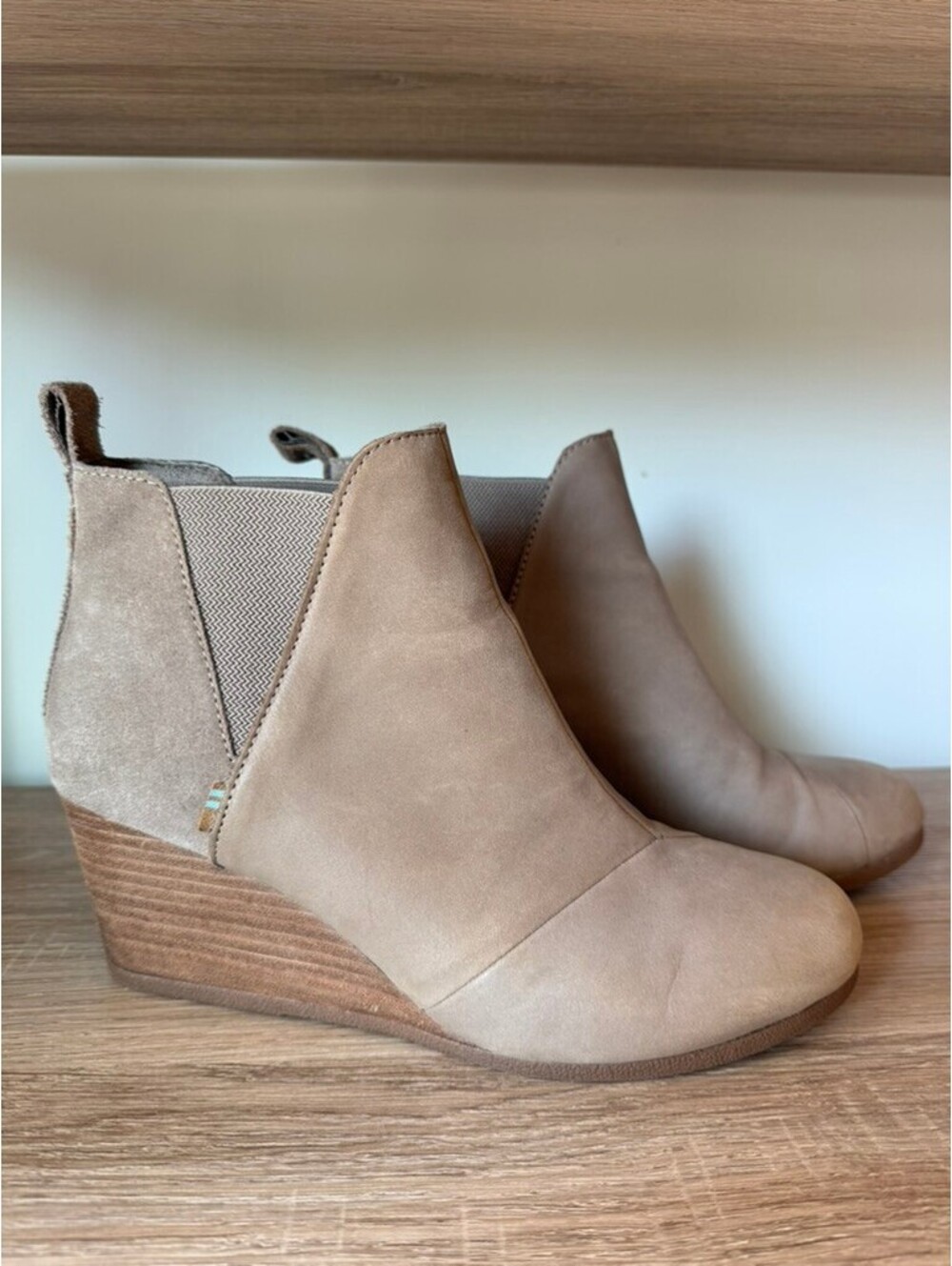 Effortless Minimalist Taupe Leather & Suede Wedge Ankle Boots Comfort Casual